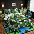 thumbnail image 2 of Meiyoeat 3D Textured Green Block Pattern Queen Bedding 7pcs, Modern Moss Cube Print Bedding Comforter Set Queen, 2 of 6