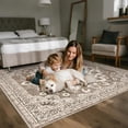 thumbnail image 4 of General Washable 6x6 Rug Square - Ultra Soft Living Room Area Rug Under Sofa Non-Slip Rugs for Bedroom Dining Room - Stain Resistant Farmhouse Decor for Family with Pets & Kids (Beige, 6x6), 4 of 12