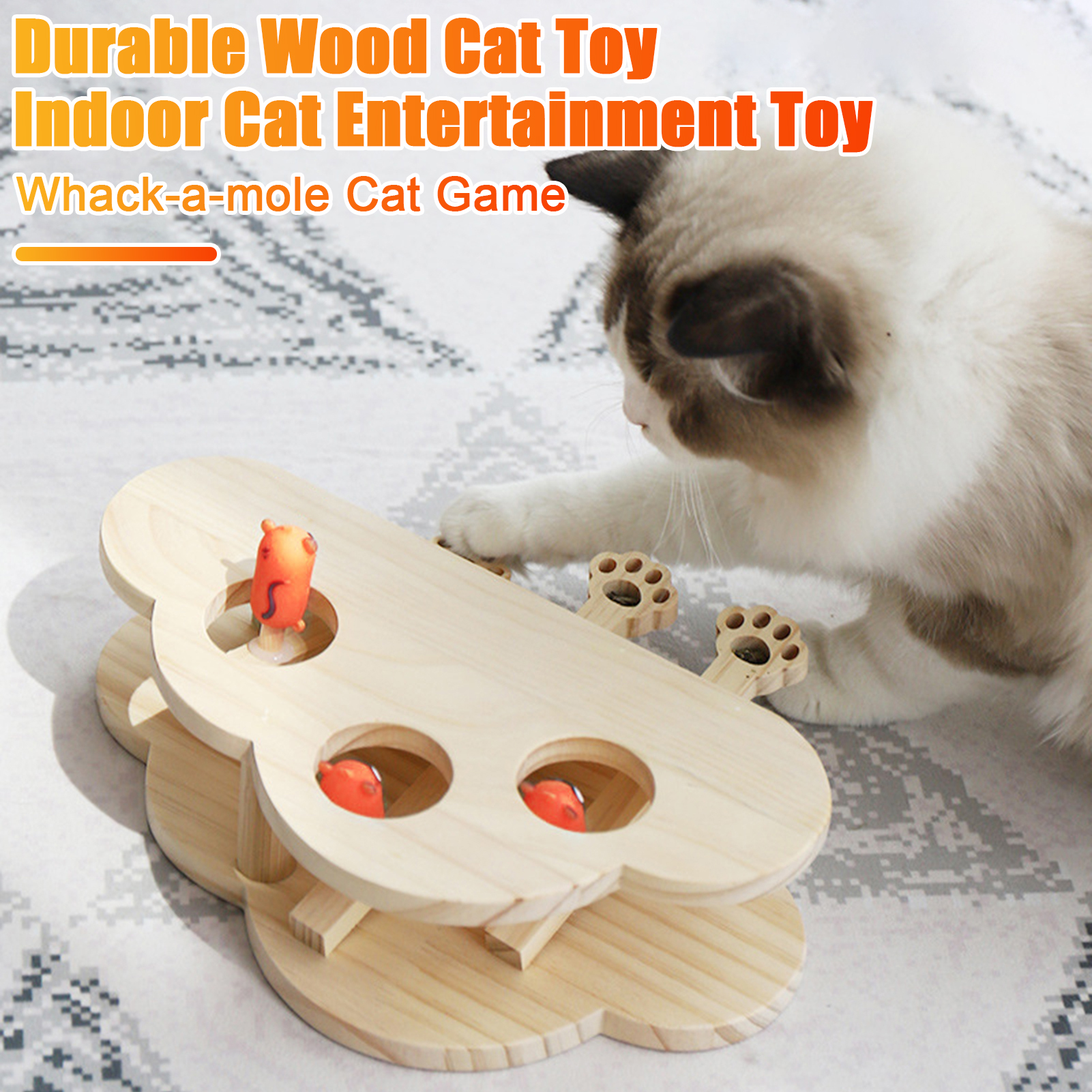 YIFAEUX Whack-A-Mole Cat Toy Wooden Interactive Cloud Shaped Cat Toy Whack A Mole Game Scratcher Cat Toy for Indoor Use