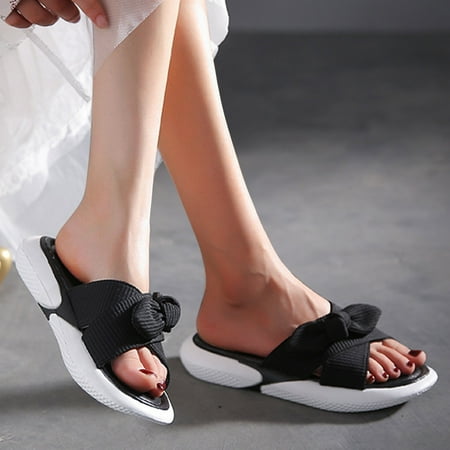 

YTJX Women s Fashion Bowknot Fabric Surface Flat Soft Bottom Casual Sandals And Slippers