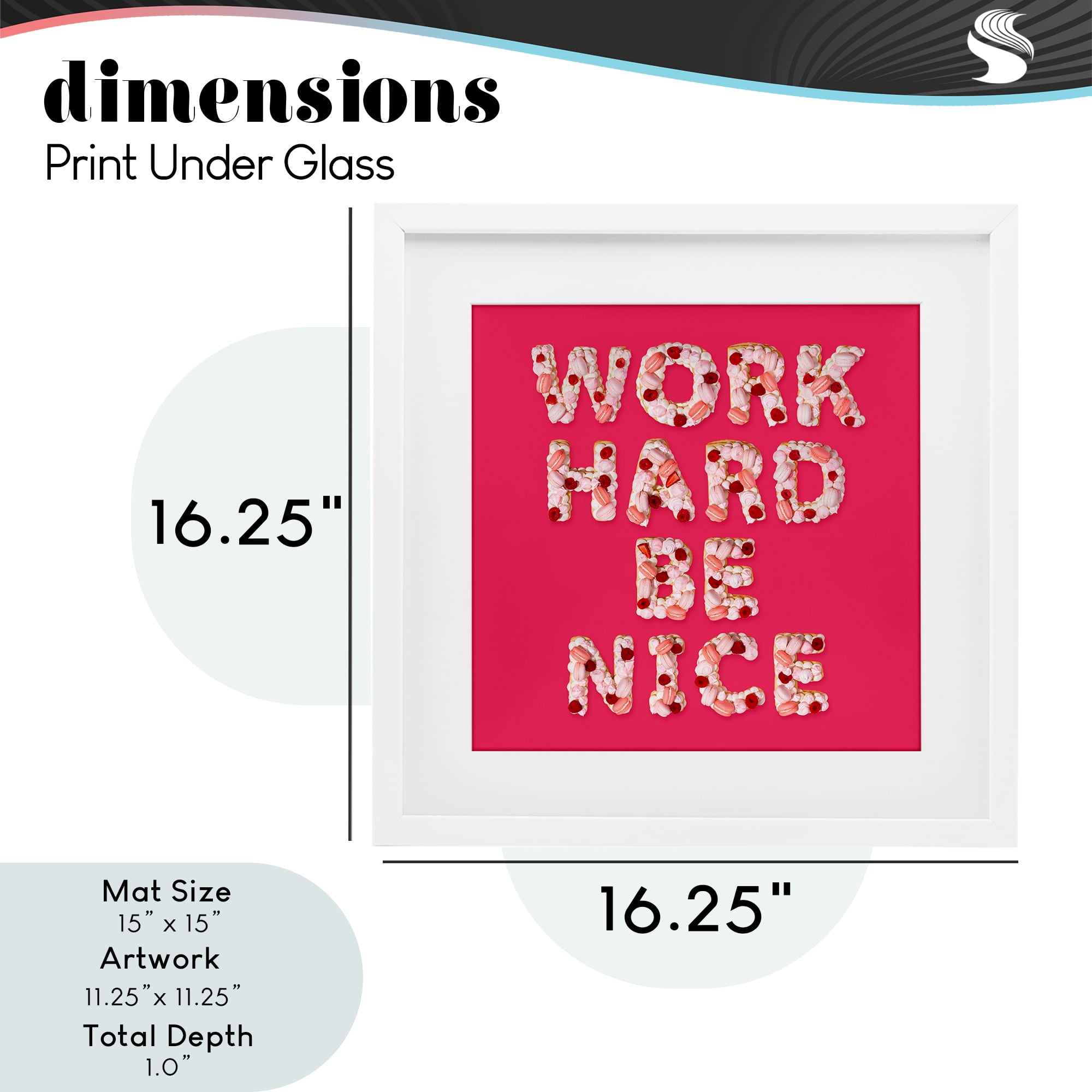 Work Hard Be Nice White Framed Print Under Glass, design by LISH Creative