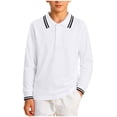 thumbnail image 2 of Crunowin Boys School Uniform Polo Cotton Shirt Long Sleeve Autumn Collared Casual Kids Base Layer Top, 2 of 6