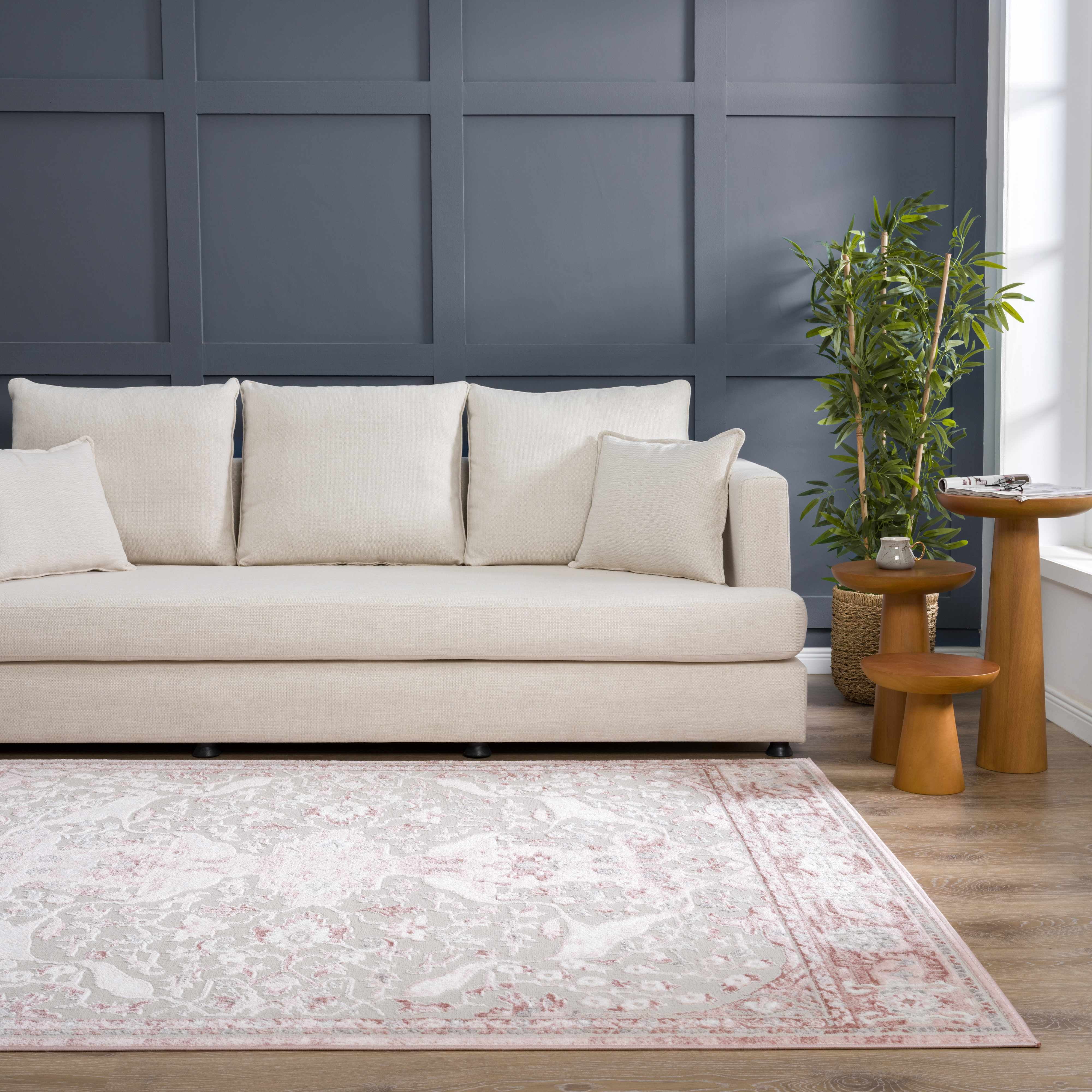 BoutiqueRugs Blush & Light Pink Collection Zora Bohemian Oriental Medallion Area Rug - Traditional Floral Carpet for Living Room, Bedroom - Blush, Pale Pink, Cream - 6'7" x 9'2" (6x9 Area Rug)