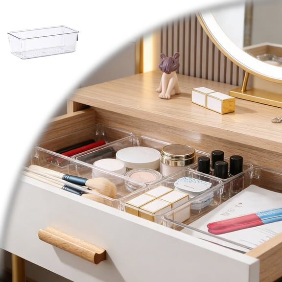 Stackable Clear Drawer Organizer, Small Makeup Vanity Storage Bin, Desk Drawer Dividers Container for Makeup Vanity, Bathroom, Office Desk, Kitchen Utensil