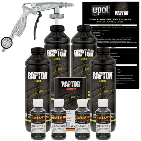 Raptor Black Metallic Urethane Spray-On Truck Bed Liner Spray Gun, 4 Liters