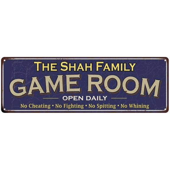 The Shah Family Gift Blue Game Room Metal 6x18 Sign 206180037127