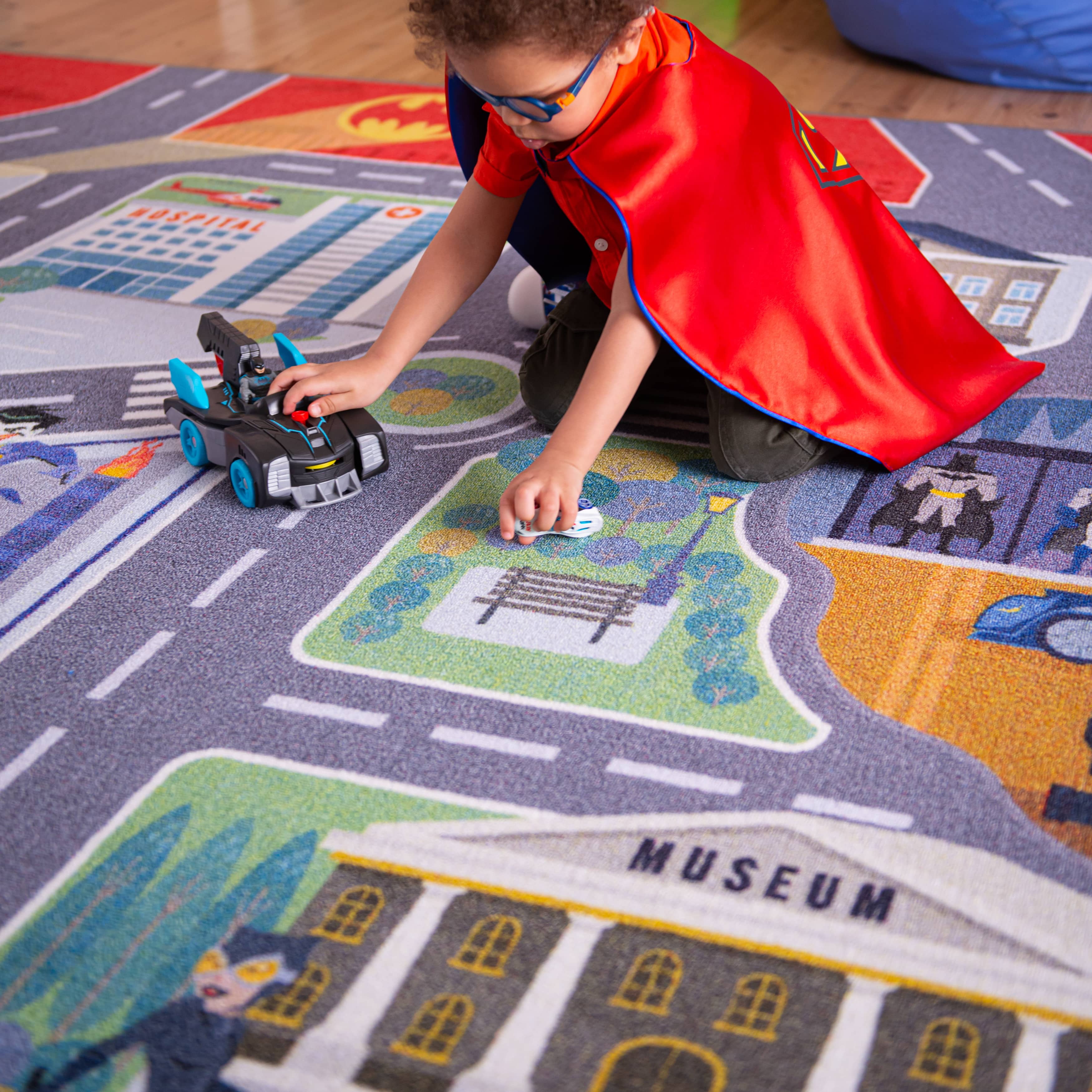 KC Cubs | Batman GOTHAM CITY™ Road Map Educational Learning & Game Area Rug Carpet for Kids and Children Bedrooms and Playroom