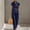Navy women plus size 2 piece set a1, variant on Cagogo Women Plus Size 2 Piece Short Sleeve Set Loose Open Front Shirt Wide Leg Pants Casual Summer Boho Vacation Outfits Cruise Airport Travel Clothes Solid Lounge Matching Sets, Navy L