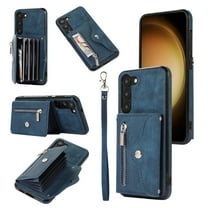 for Samsung Galaxy S23 Case Wallet for Men Women, Removable Adjustable Shoulder Strap & Lanyard Flip PU Leather Slim Back Zipper Purse Magnetic Clasp Case with Card Slot Holder Stand - Blue