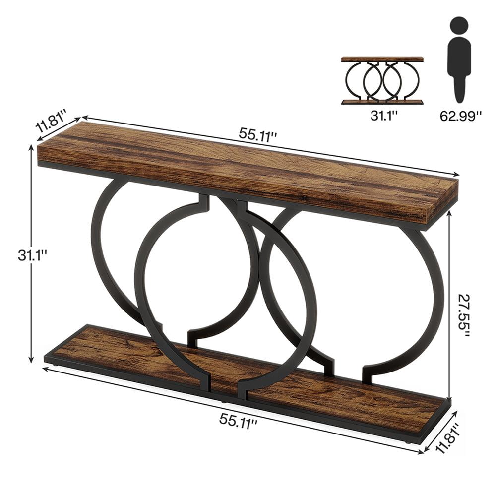 Topcobe 55" Console Table, Narrow Entryway Sofa Table with Geometric Metal Frame, Modern Furniture for Indoor, Brown