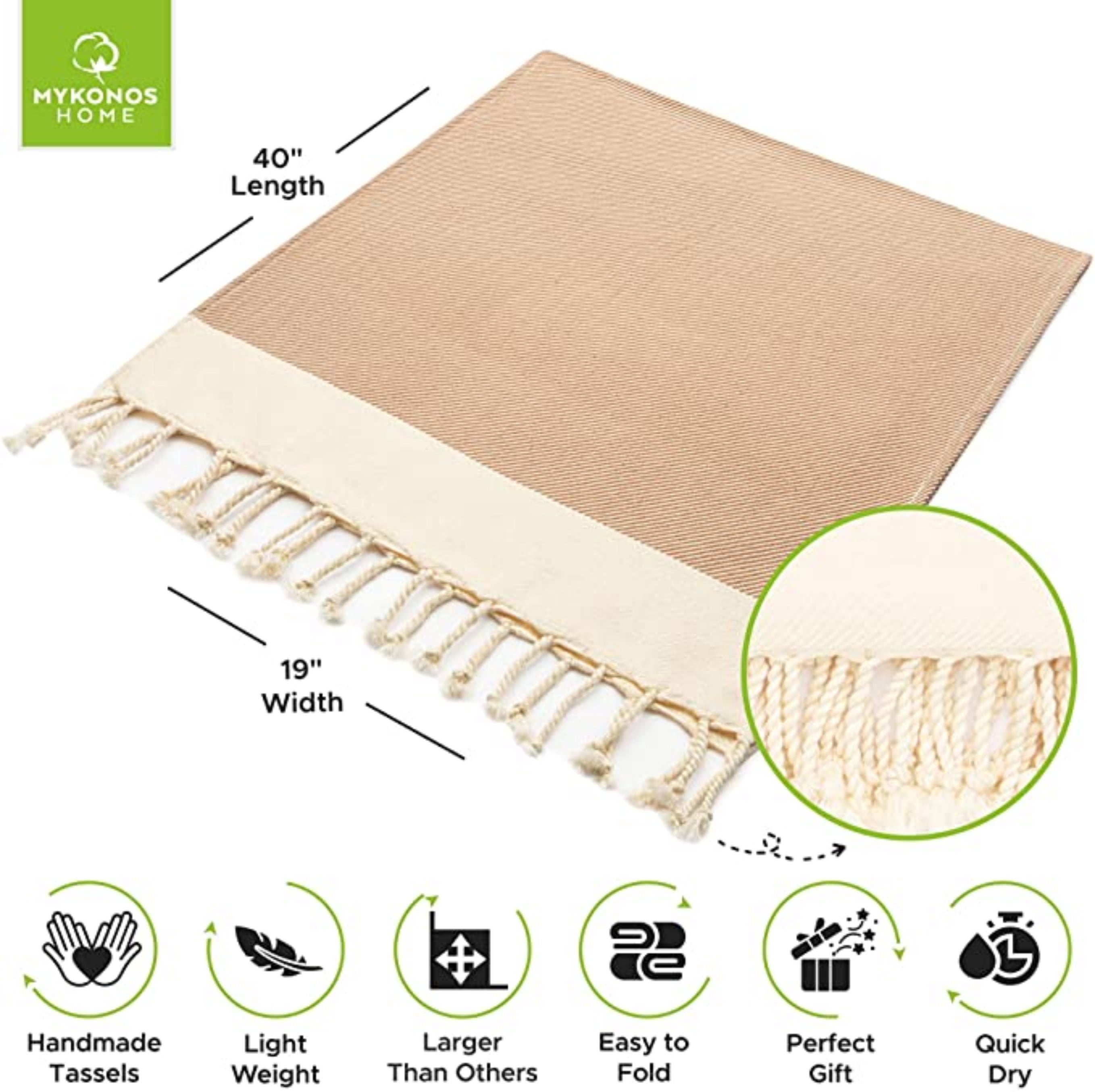 Mykonos 6-Pack Turkish Cotton Hand Towels – Brown Line, 40x19 in, Soft Absorbent Decorative Bathroom Towel Set