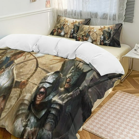 Lord of the Rings Duvet Covers Pillowcases 3 Piece Set 90"x90",Bedding Comforter Sets Full Person Mythology War All-Season Family Bedrooms Decor