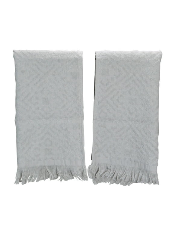 Set of 2 Gray Fringed Hand Towel Kitchen Decor - 22"