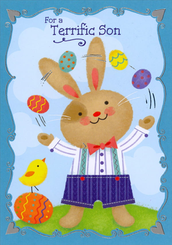 Pictura Bunny on Green Wearing Bow Tie Easter Card for Grandson 