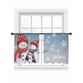 thumbnail image 7 of Blue Snowman Christmas Sheer Curtains 54 Inch Length 2 Panels Set, Snowflake Xmas Blue Voile Window Treatment Rod Pocket Short Kitchen Curtains Drapes for Bedroom 52"x54"x2, 7 of 7