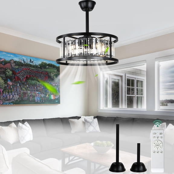 Cusp Barn 20 inch Modern Glam Crystal Fandelier Ceiling Fan with Lights and Remote, 6 Speeds Bladeless Ceiling Fan Bedroom Ceiling Fans