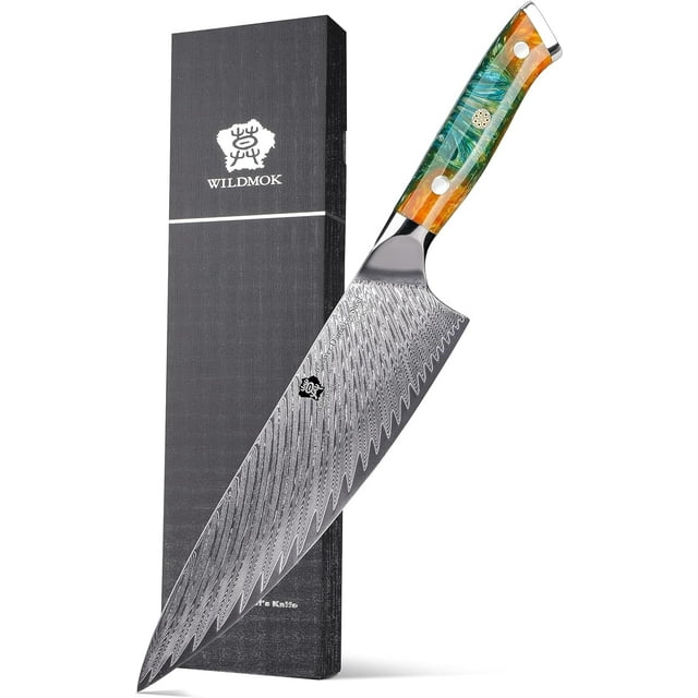 WILDMOK Chef Knife, 8 inch Japanese Damascus Steel Chef Knife, Resin Handle Kitchen Knives, Professional Sharp Chef's Knives for Kitchen