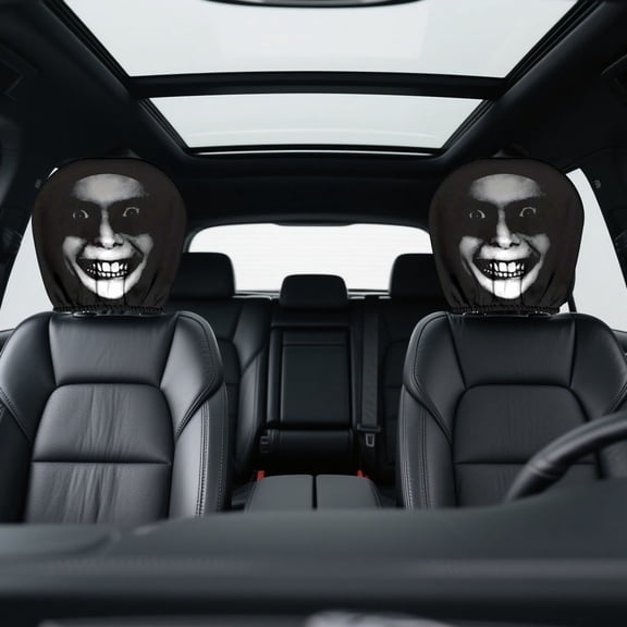 Car Headrest Covers, Playful Black and White Face Car Pillow Covers, Washable Stretch Headwear, Unisex Car Interior Accessories, Vehicle Decor, Trending Fun Style, 2PCS