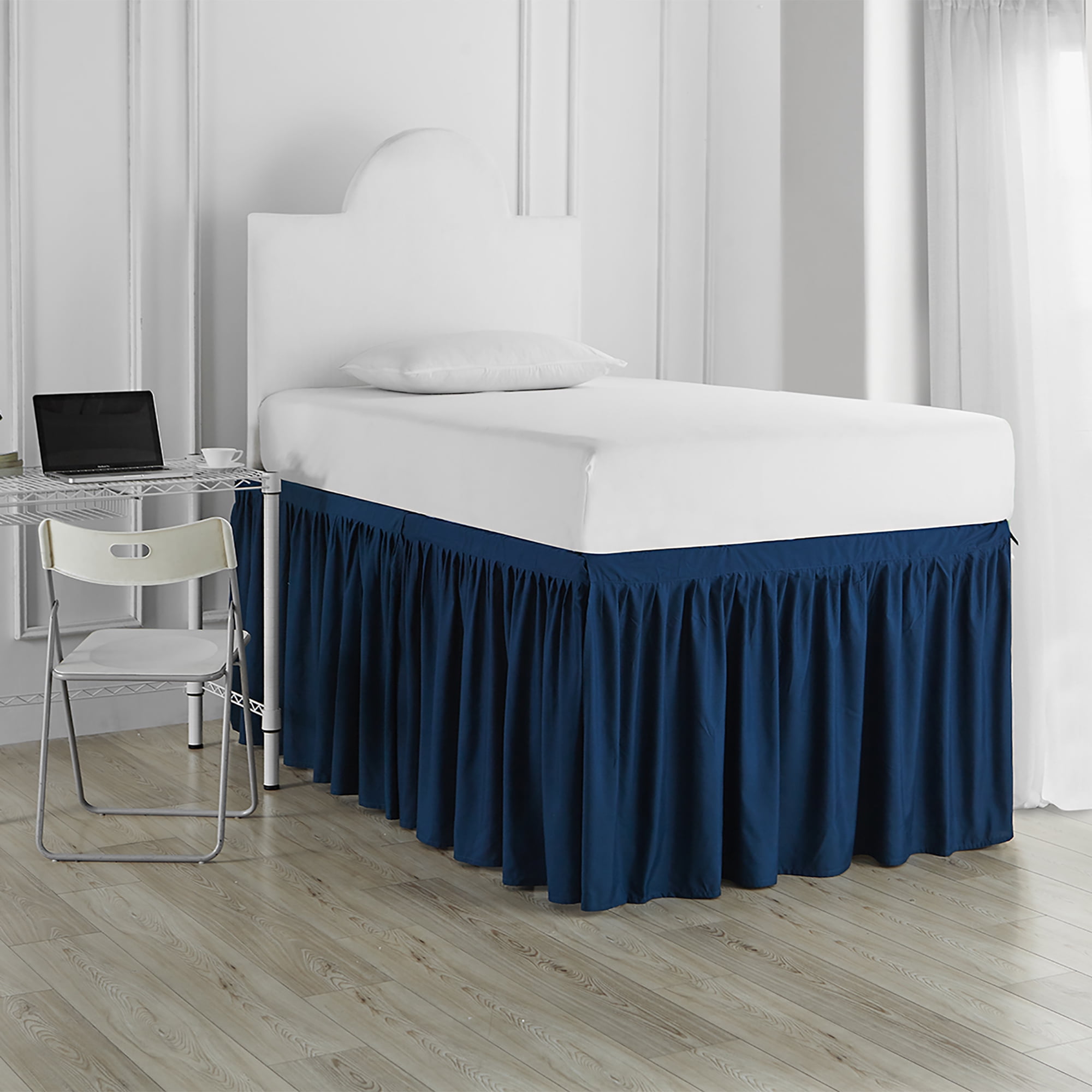 Dorm Sized Bed Skirt Panel with Ties (3 Panel Set) - Nightfall Navy ...