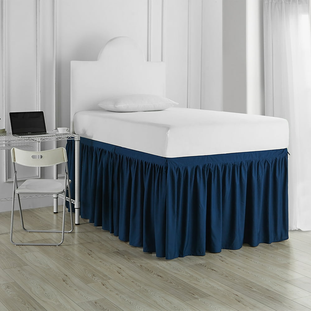 Dorm Sized Bed Skirt Panel with Ties (3 Panel Set) - Nightfall Navy ...