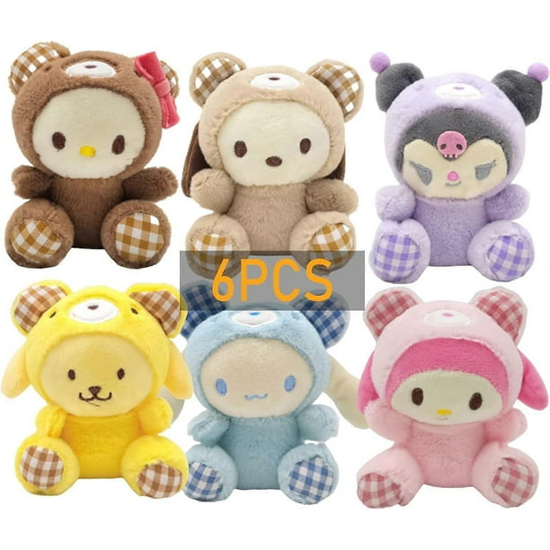 Cute Plush Toy,6pcs Cute Ku-romri Plush, Ml-eoddy Plush,Sa-rrnioo Plush, Anime Cute PP Material Short Plush Cool Soft Doll Gift for Kids-4.7in