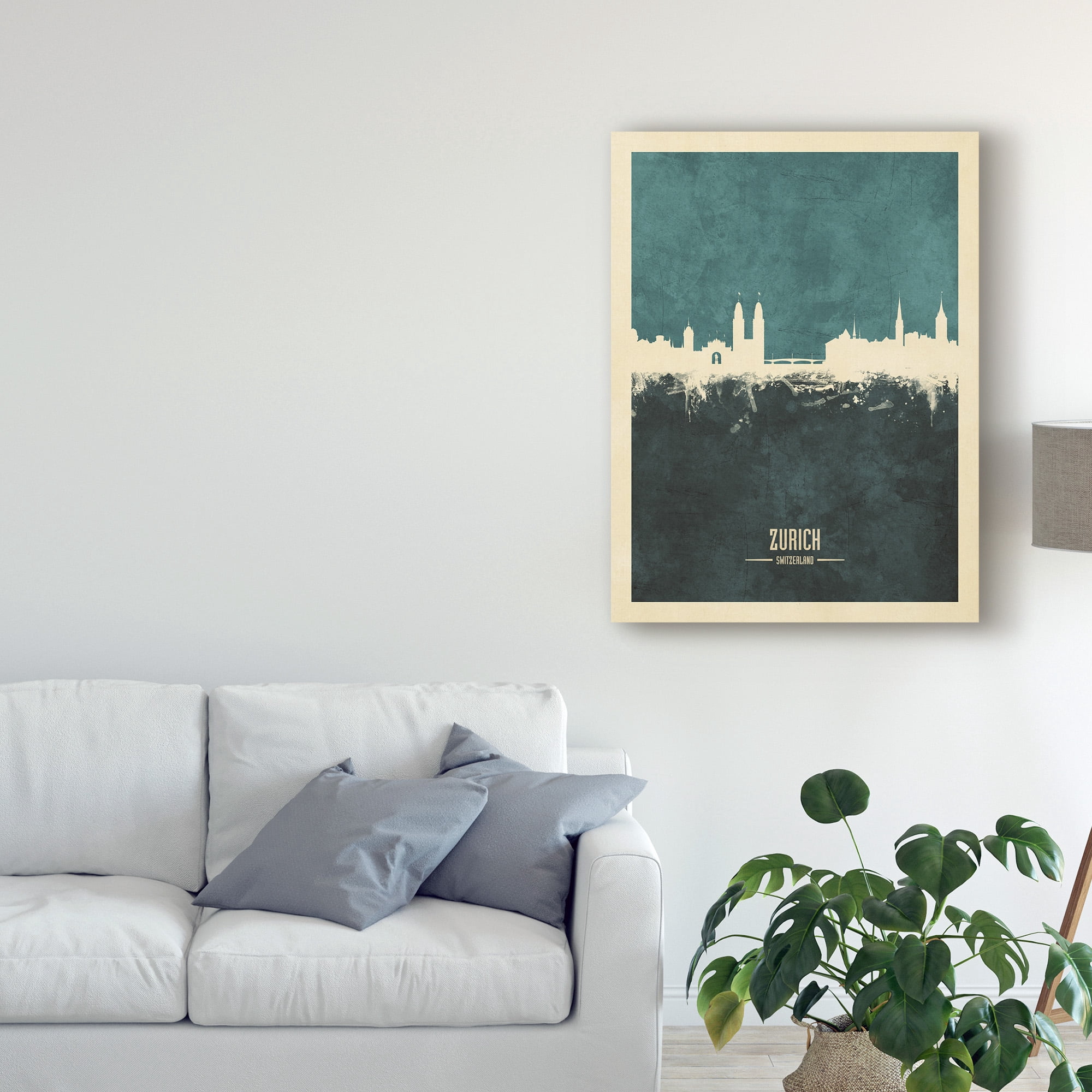 Trademark Fine Art 'Zurich Switzerland Skyline Teal' Canvas Art by Michael Tompsett