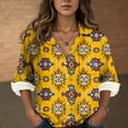 thumbnail image 4 of idosla Womens 3/4 Sleeve Shirts Vintage Boho Retro Floral Print Tops Ladies Loose Fit Lightweight V Neck Button Down Blouses (Yellow, 3XL), 4 of 6