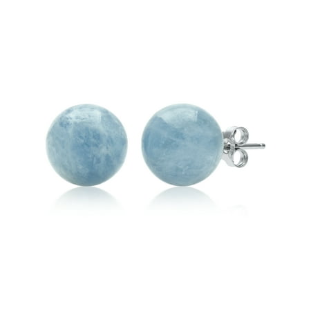 Natural Milky Aquamarine Round Sterling Silver Gemstone Stud Earrings