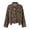 Brown, variant on Women Leopard Print Denim Short Jackets Fashion Long Sleeve Lapel Cropped Jean Coat With Pocket Fall Clothes
