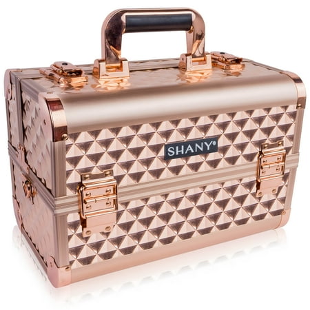SHANY Premier Fantasy Professional Makeup Train Case Cosmetic Box Portable Makeup Case Organizer Jewelry storage with Locks , 3 Trays ,Makeup Brush Holder and Cosmetics Mirror - Rose Gold