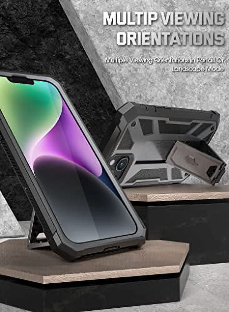 Poetic Spartan Case for iPhone 14, Full Body Rugged Case with Kickstand, Metallic Gun metal