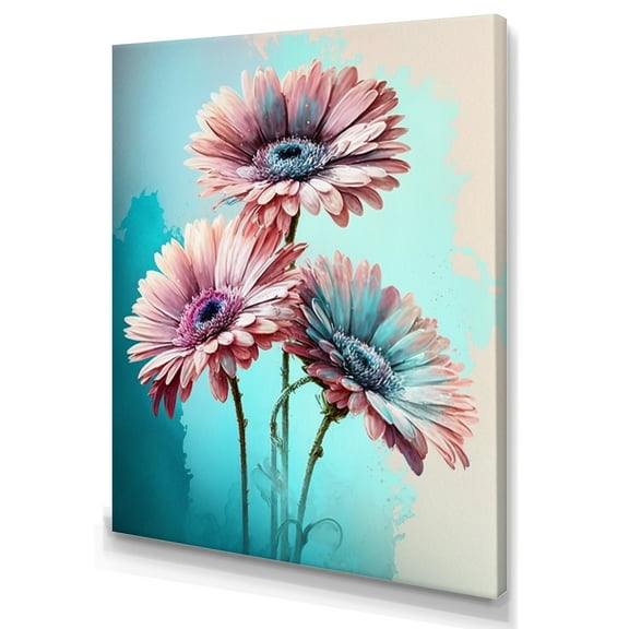 Designart Pink And Blue Flower Gerbera II Canvas Wall Art