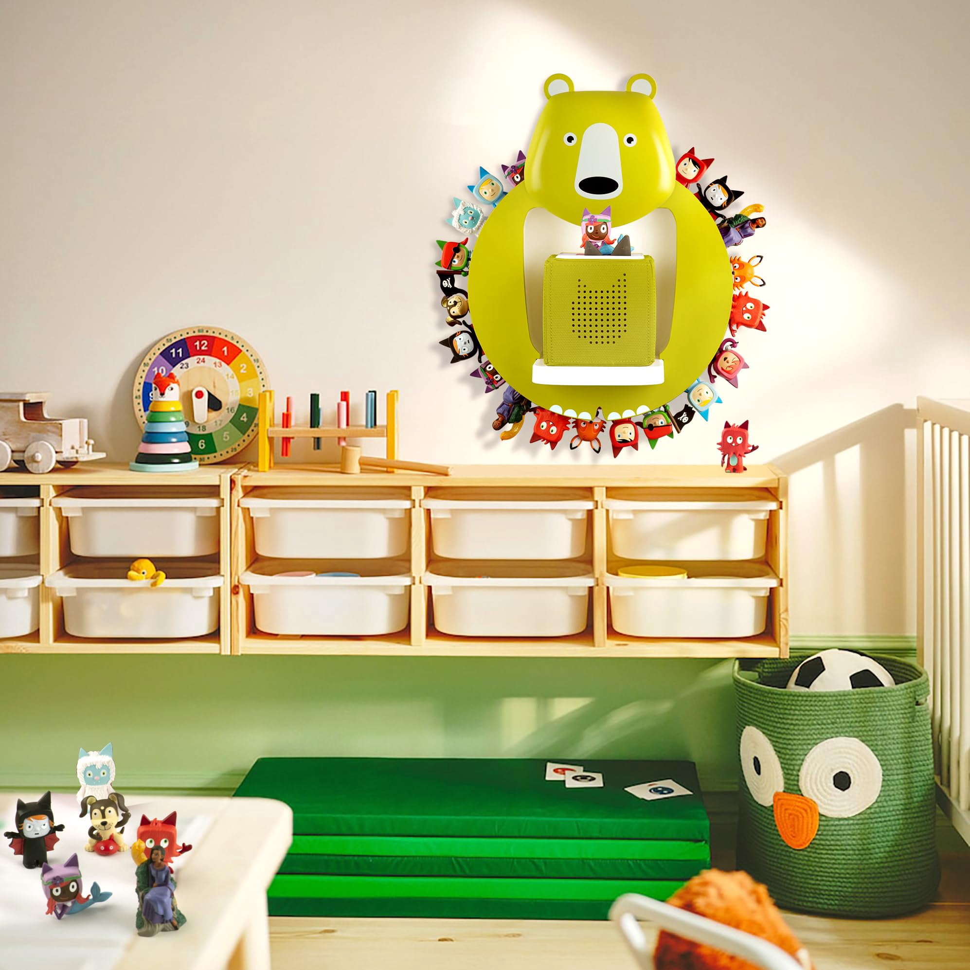 Tnvodejo for Toniebox Creative Bear Children's Magnetic Floating Shelf and for Tonies for 30-48 Figures - Wall Shelf for The Music Box - for Playing and Collecting - for Children's Baby Rooms (Green)