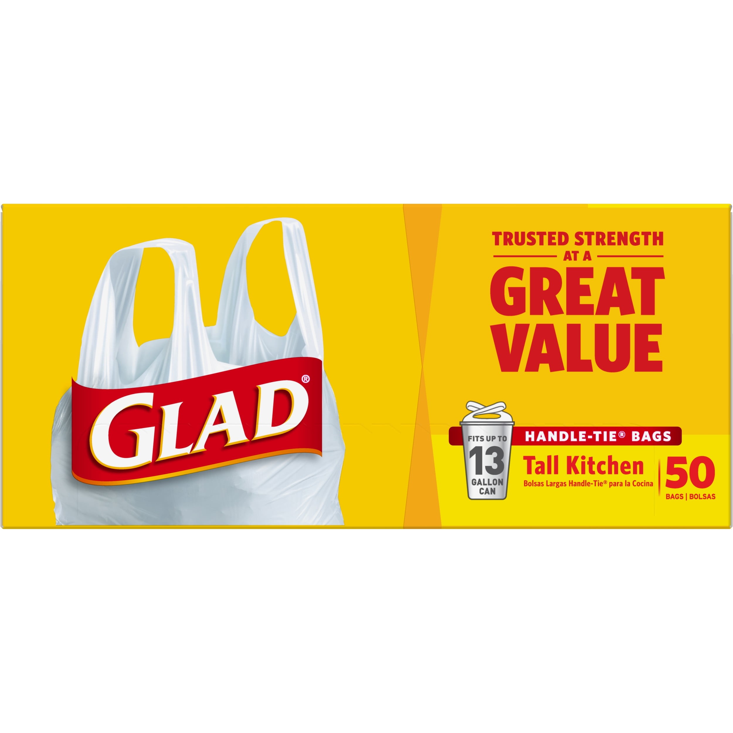Glad Tall Kitchen Handle-Tie Trash Bags 13 Gallon White 50.0 ea (pack of 2)