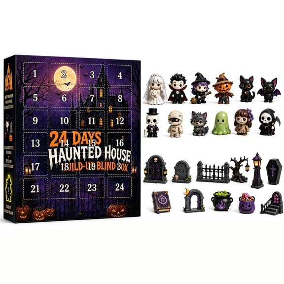 Mystery Boxes, Halloween Countdown Blind with 24 Figurines Cute Pumpkin Witch Character Statue Ornament for Home Party Seasonal