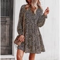 thumbnail image 4 of Vestido de mujer floral con cuello en V manga larga linterna dobladillo con volantes vestido de cintura alta para niñas negro L, 4 of 8