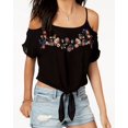 thumbnail image 1 of polly & esther Womens Embroidered Cold Shoulder Blouse, Black, Large, 1 of 2