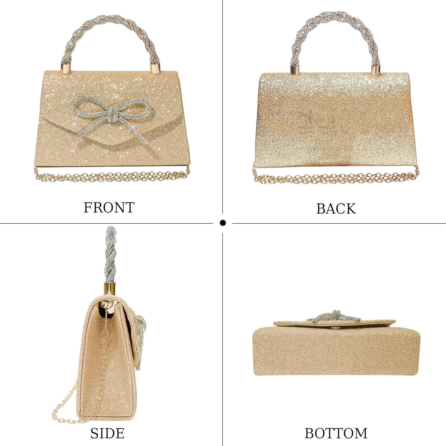 Women Evening Bag Sparkly Bow Clutch Purses Wedding Glitter Rhinestone Clutch Bags Dressy Handbags for Party, Prom
