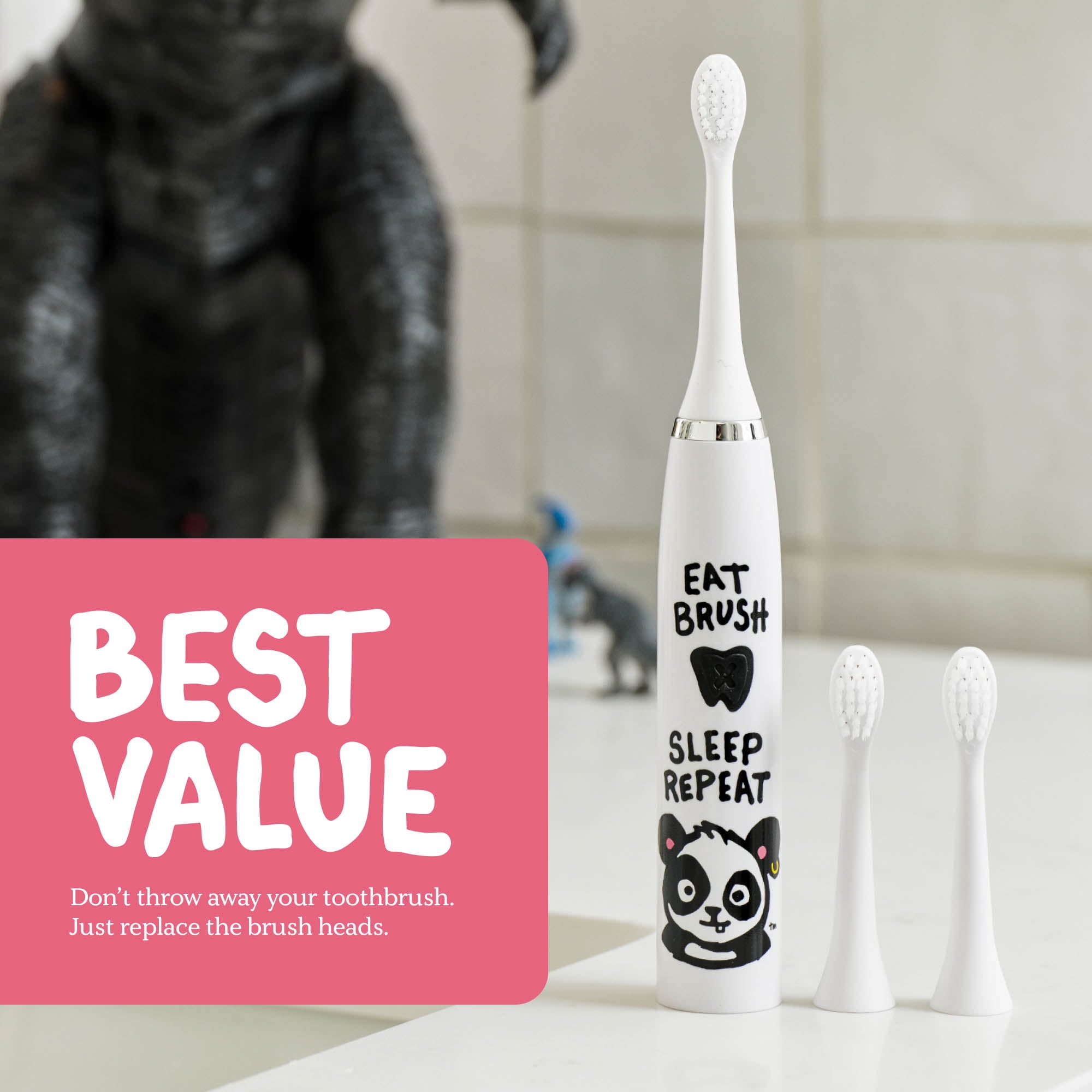 Made by Dentists Kids' Panda Electric Toothbrush with 3 Brush Heads, Rechargeable, Ages 3+