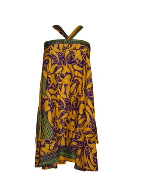Mogul Wrap Skirt Reversible  Purple Paisley Printed Premium Silk Sari Beach Skirts