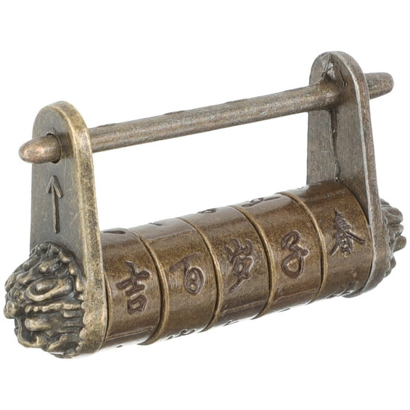 Vintage Antique Combination Lock Zinc Alloy Lock Carved Word Padlock for Suitcase