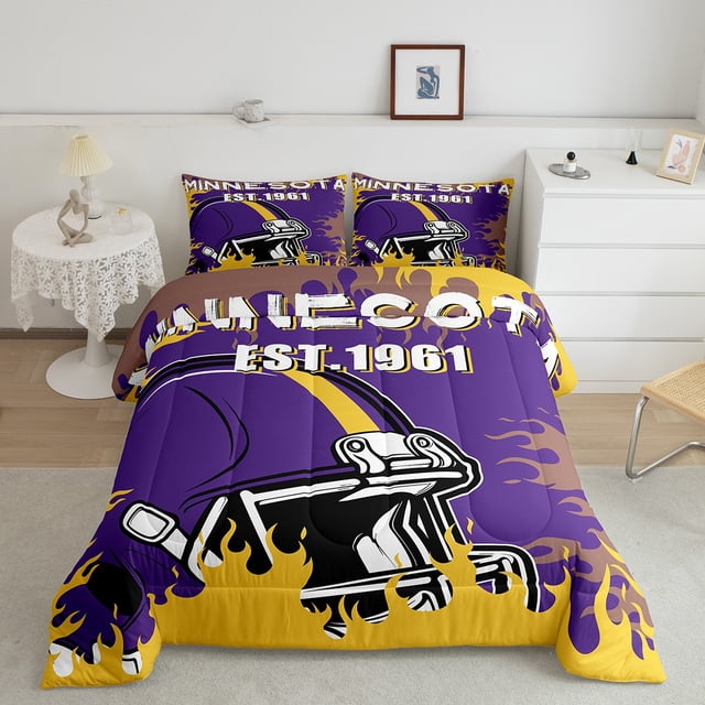 Erosebridal Ensembles de Couette Joueur de Football Format Simple, Couettes et Duvets Violets, Décor de Jeu de Balle Moderne, Réversible 2 Pcs