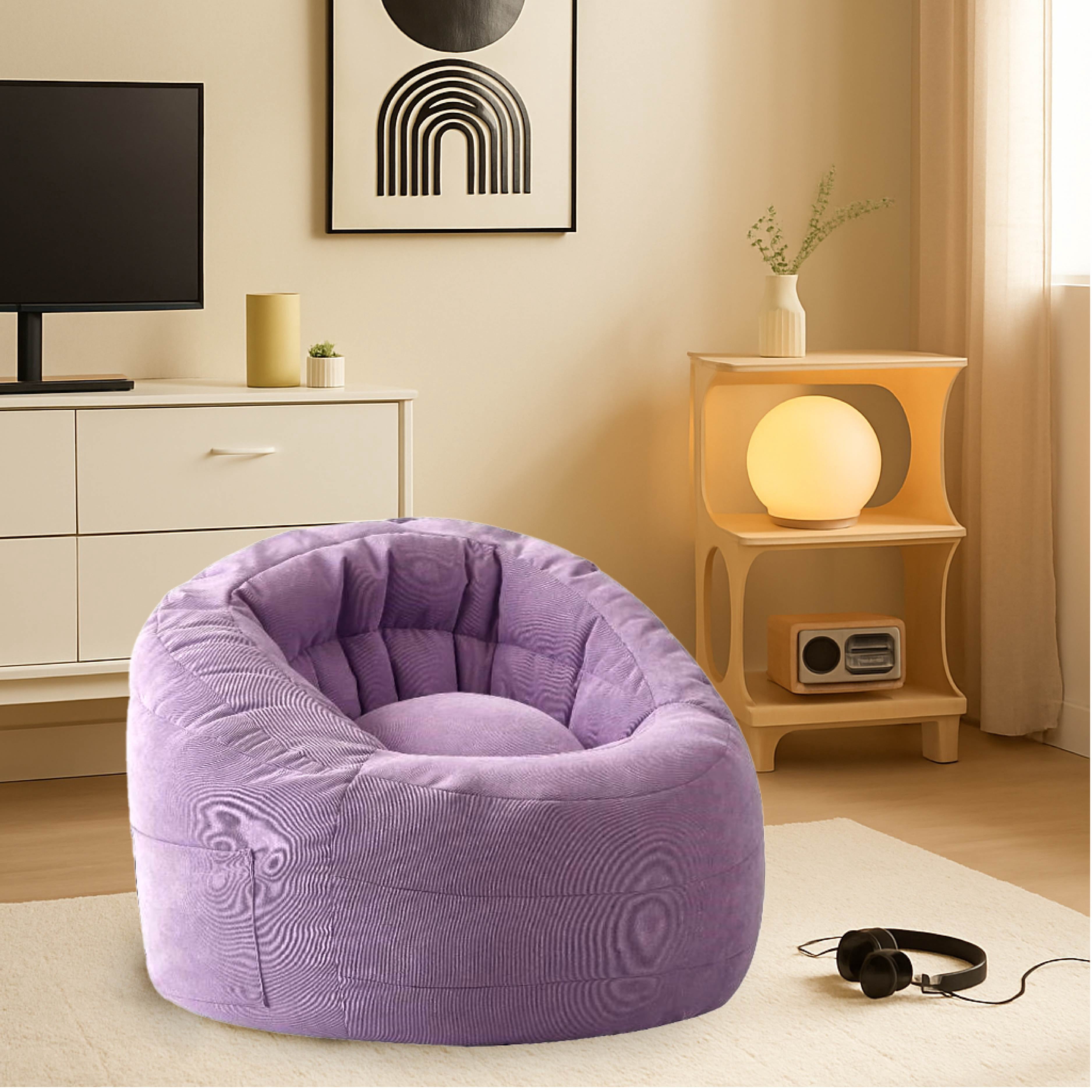 POD by Urban Shop, Plush Corduroy Bean Bag Chair with Pocket, Purple