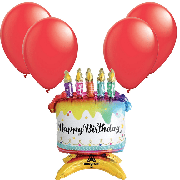 LoonBalloon 18 Inch Birthday Cake Air-Fill Balloon with 4 latex balloons - Festive & Fun