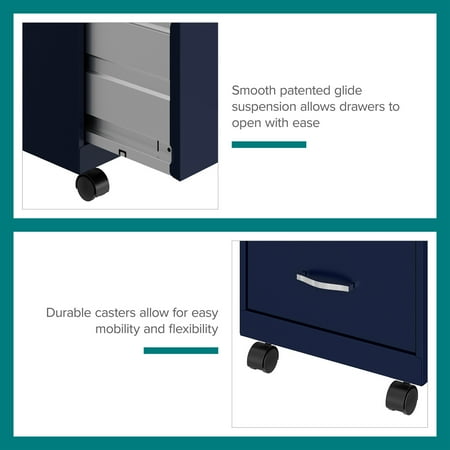 Space Solutions - 18" 2 Drawer Mobile Smart Vertical File Cabinet - Navy