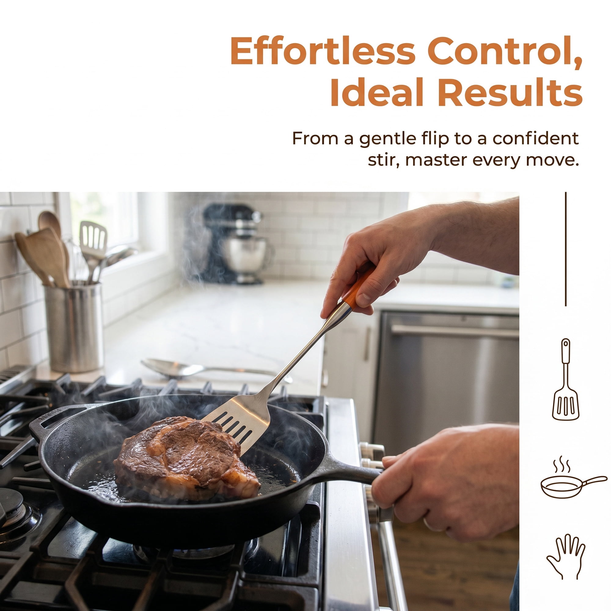 Unique Bargains Essential Stainless Steel Cooking Utensil Set for Cooking Brown B 2pcs