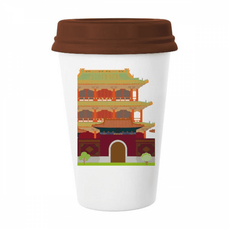 

China Architecture Landmark Traditional Pattern Mug Coffee Drinking Glass Pottery Cerac Cup Lid