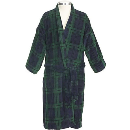 Men's Cotton Velour Plaid Robe