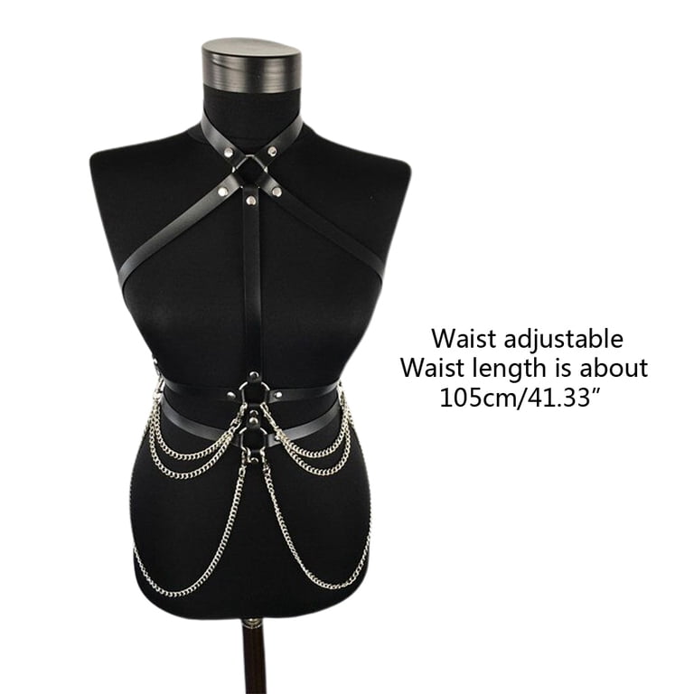 Womens Punk Faux Leather Waist Belt Halter Neck Body Chest  display picture 1
