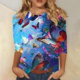 thumbnail image 2 of CYMMPU Women's Floral Printed 3/4 Length Sleeve Summer Fall Crewneck Business Work Blouses Trendy Tunic Tops Shirts Basic Tees Casual 2025 Clothes Multicolor XXXL, 2 of 5